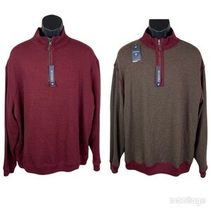 NWT Daniel Cremieux Men Reversible Quarter Zip Sweater Maroon/Brown Elbow Patch